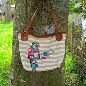 Relic colorful parrot canvas tote/shoulder bag